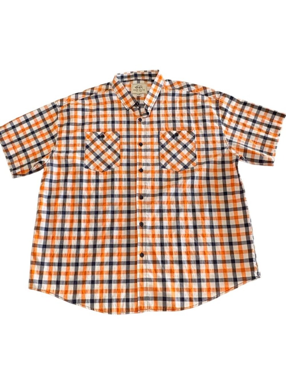 Ecko Unltd. Orange Navy White Plaid Button Up Short Sleeved Shirt Mens 5XB